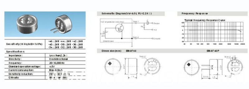 Em9745-PCB 9.7mm Omnidirectional Electret Condenser Microphone with Soldering (FBELE)